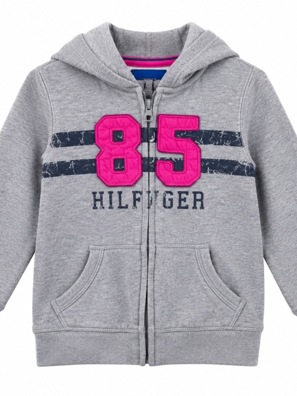 Tommy Hilfiger Girls Gray 85 Zip-Up Hoodie Sweatshirt, Size XS (4–5)
